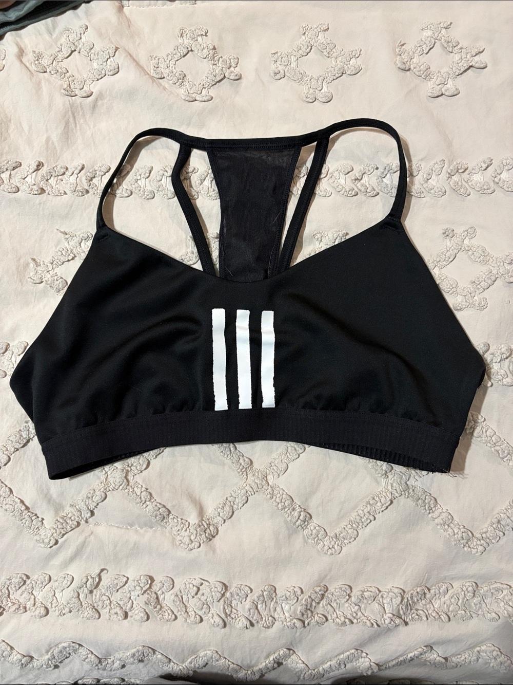 adidas Black Sports Bra with White Three-Stripe Front